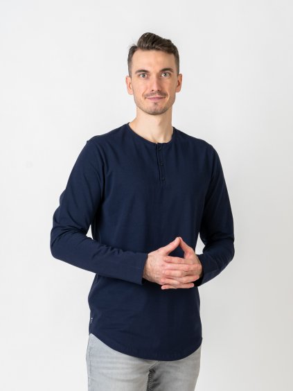 Prodloužený Navy Knoflíček | Dlouhý rukáv (1. Velikost XXL, Barva navy)